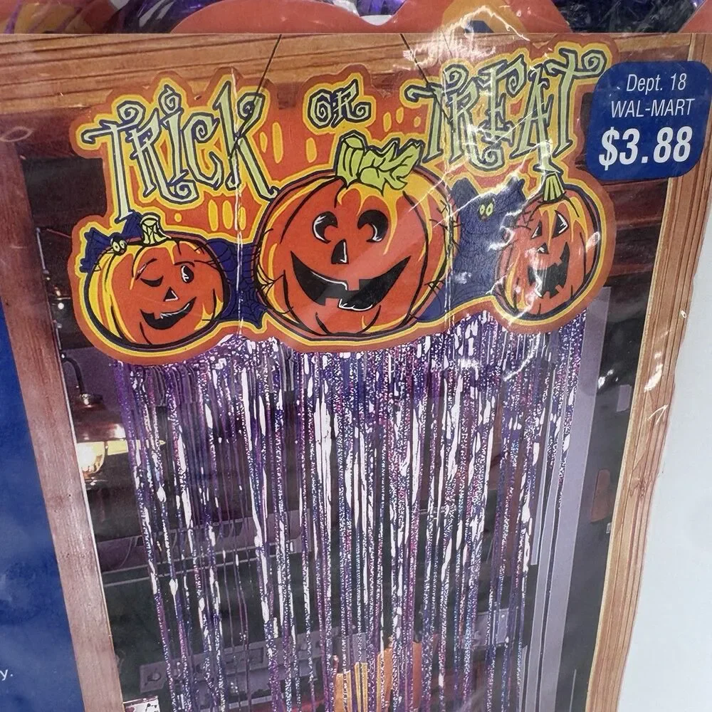 Vintage Halloween Foil Door Curtain Jack O Lantern Decoration 54